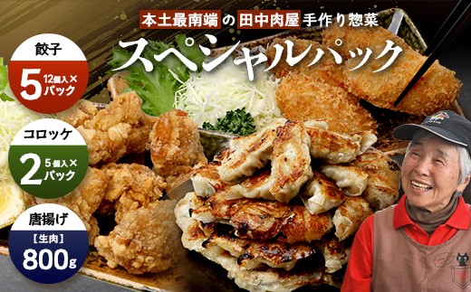 
                  佐多の田中肉屋 スペシャルパック（餃子・コロッケ・味付唐揚げ）冷凍便 TA-405 | 国産 お惣菜 手作り 餃子 ギョーザ やみつき ニンニク から揚げ 若鶏唐揚げ 鶏肉 揚げるだけ コロッケ 大容量 おかず 弁当 おつまみ 保存料不使用 簡単調理 産地直送 鹿児島県 南大隅町 田中精肉店 
                