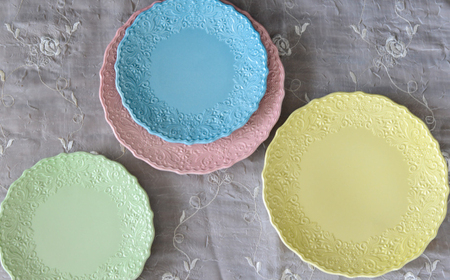 【波佐見焼】レースプレート ペールグリーン 大小 2枚セット【ルセラ・ポーセリン】[CG12]