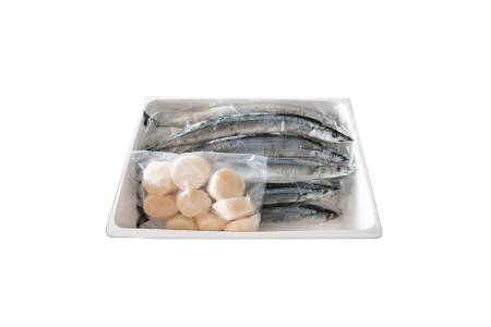冷凍生さんま5尾×2P、ほたて貝柱200g×1P A-70034