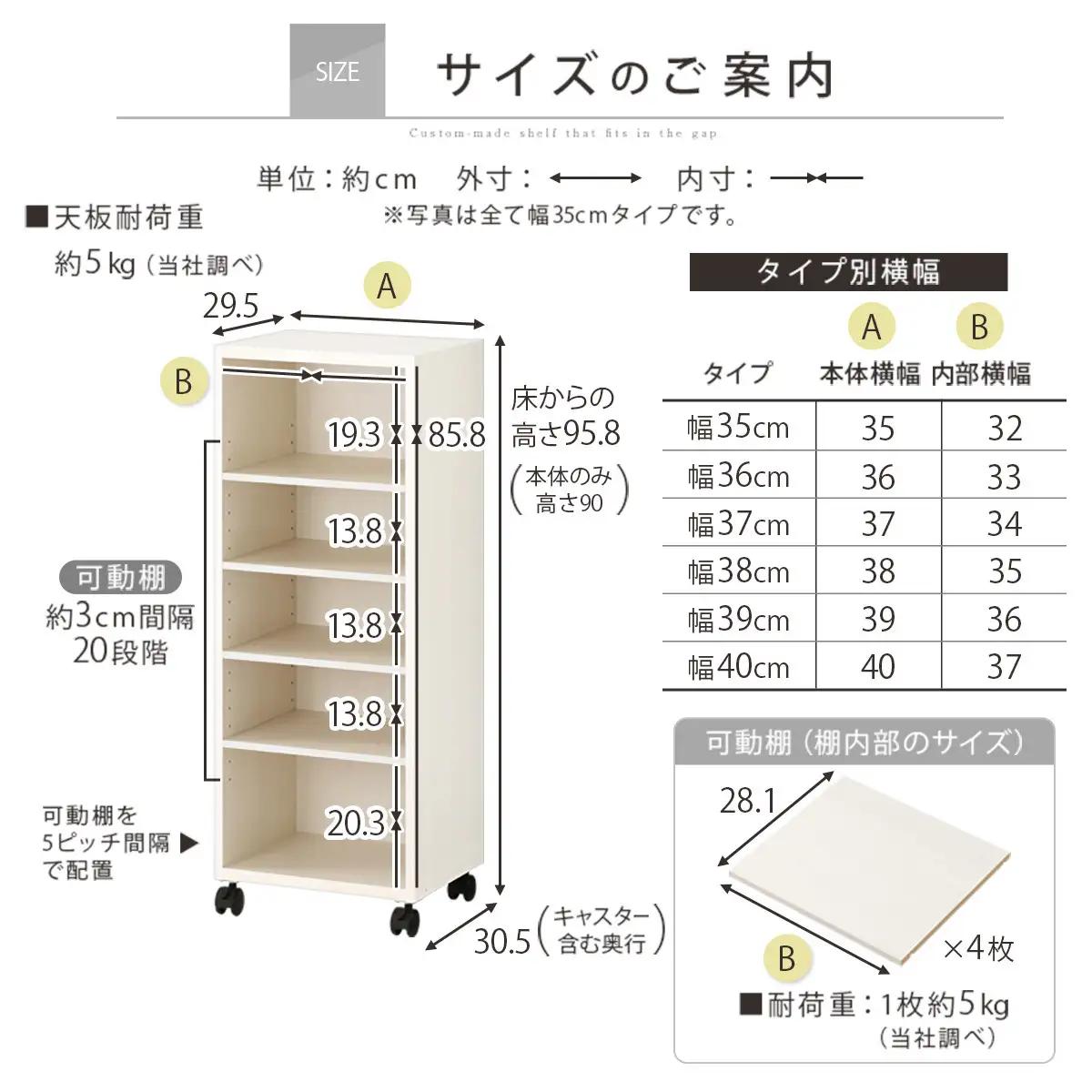 【完成品でお届け】オーダーすき間ラック〔幅37cm・キャスター・ロータイプ〕（ホワイトウッド）隙間収納 キャスター付き キッチン 洗面台 隙間 収納 洗濯機横 隙間収納ラック ラック 薄型 木製 約 