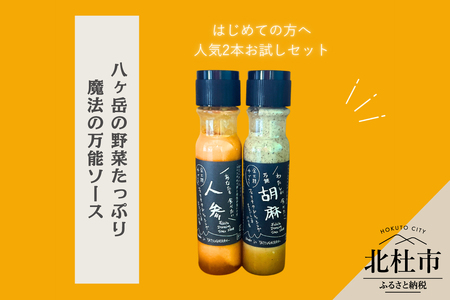 はじめてのフェリチタ（2本）　ドレッシング 調味料  詰め合わせ セット 200ml×2本 人参ドレッシング 胡麻ドレッシング 野菜 サラダ 温野菜 肉料理 たれ 食べ比べ 手づくり 八ヶ岳 栽培期間中農薬不使用 化学調味料不使用 保存料不使用 着色料不使用 