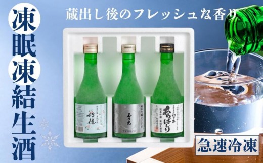 
                  京都 凍眠凍結生酒 飲み比べ3本セット 300ml×3本｜冷凍 日本酒 人気セット［ 話題の凍眠凍結生酒 フレッシュな香り 招徳 玉乃光 京都北山初日の出 純米吟醸 お酒 日本酒 清酒 人気 おすすめ ギフト ］
                