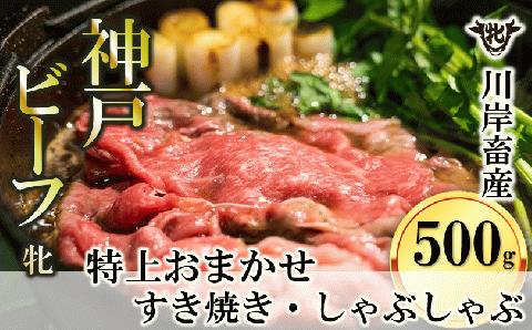 【川岸畜産】神戸ビーフ 牝<特上> すき焼き・しゃぶしゃぶ おまかせセット 500g　24-11