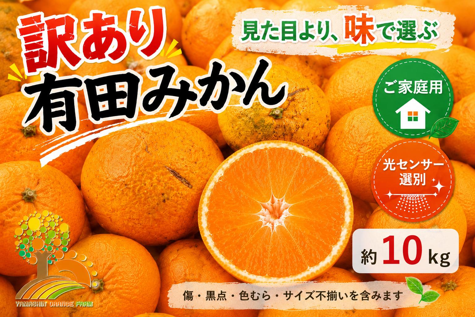 
                  【訳あり】有田みかん 10kg | 農家直送 訳あり ご家庭用 サイズ混合 光センサー選別 温州みかん みかん 訳あり わけあり 家庭用 ※2025年11月中旬～12月下旬頃に順次発送予定 ※北海道・沖縄・離島への配送不可
                