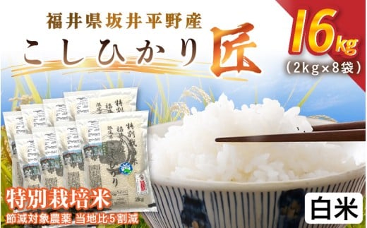令和7年産 特別栽培米 コシヒカリ匠 16kg（2kg×8袋）節減対象農薬当地比5割減【白米】【米 コメ お米 コシヒカリ ふるさと納税米 ブランド米 国産】 [G-2909_01]