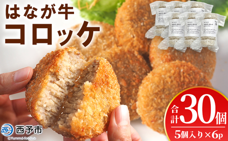 ＜はなが牛コロッケ 計30個＞ 5個入り オリジナル おつまみ お肉 牛肉 はなが牛 国産 ころっけ 肉加工品 冷凍食品 牛肉コロッケ 揚げ物 惣菜 お弁当 おかず 晩御飯 夕食 特産品 ゆうぼく 愛媛県 西予市 【冷凍】『1か月以内に順次出荷』 UYB0032