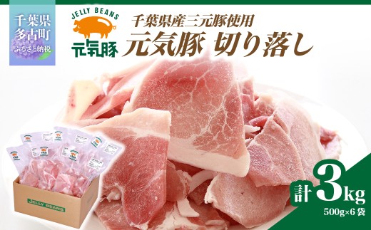 ＜小分けで便利＞国産 元気豚 切り落とし 3kg(500g×6袋)　千葉県産三元豚　パラパラ凍結 ／ふるさと納税 豚肉 元気豚 精肉セット 切り落とし 千葉県産 多古町 TAKB011