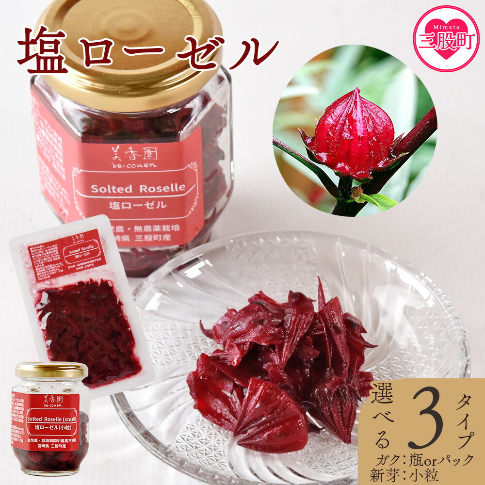 【ふるさと納税】選べるタイプ＜塩ローゼル 【瓶/パック】 60g/【小粒】70g＞ 国産ハーブ 香りや風味が豊か しそ風味 梅風味 混ぜご飯 箸休め 薬味 漬物 和食 和風 おにぎりの具 ごはん ご飯 パン パスタ サラダ 調味料 塩漬け 宮崎県 三股町【MI624-bi】【美香園】