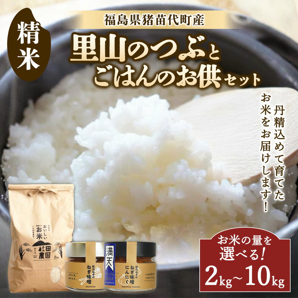 【ふるさと納税】【選べる内容量】【セット】 お米 里山のつぶとごはんのお供（軟白ねぎのねぎ味噌とねぎ味噌にんにく）セット | 2kg 5kg 10kg 生産者直送 白米 精米 ネギみそ 葱味噌 葱みそ おかず