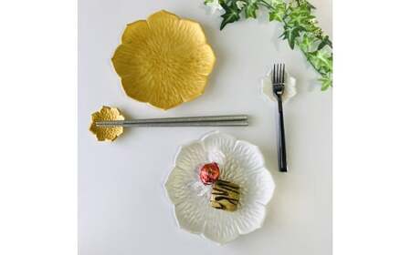 有田焼 flower plate 桔梗/金銀彩（銘々皿・豆皿 計4ヶセット）深海三龍堂 和食器 食器 うつわ 器 おしゃれ プレート4枚セット プレート お皿 プレート 取り皿 ケーキ皿 パン皿 金 