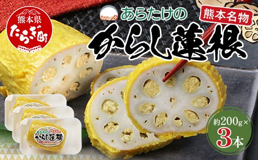 
            【熊本名物】あらたけの からし蓮根 3本セット (約200g×3本) 辛子 レンコン れんこん 熊本県 特産 名産品 ピリ辛 滋養 多良木町 老舗 あらたけ蒲鉾店 102-0504
          