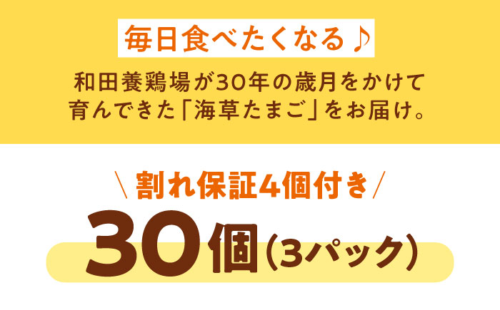 平飼い 海草たまご 3パック（30個入り）割れ保証あり 愛媛県大洲市/和田養鶏場 卵 たまご 鶏卵 卵料理 玉子 [AGDQ001]