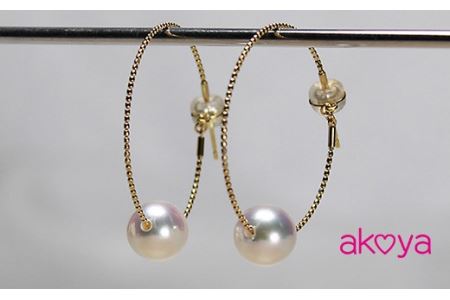 akoya フープピアス （K18YG)  8.5～9.0ミリ 真珠 アコヤ パール ピアス 18金 アクセサリー ギフト ホワイトデー クリスマス 伊勢志摩 志摩ﾌｰﾌﾟ 