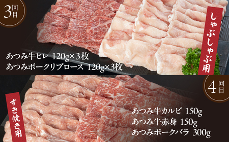 あつみ牛豚食べつくし定期便 4回お届け あつみ牛 牛 牛肉 あつみポーク 豚 豚肉 赤身 ヒレ リブロース カルビ バラ ロース 肩ロース 焼肉 ステーキ しゃぶしゃぶ すき焼き すきやき 定期便 肉