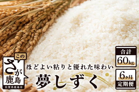 11月発送開始 定期便 6ヶ月 佐賀県産 夢しずく 白米 10kg《6ヶ月連続 毎月お届け》J-7 6回 新米