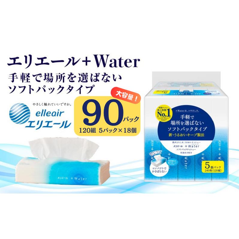 ティッシュ エリエール +Water プラスウォーター ソフトパック 120組 5パック 18個 セット ティッシュペーパー ティシュー ティシューペーパー 保湿 保湿ティッシュ 日用品 消耗品 静岡 静岡県 島田市
