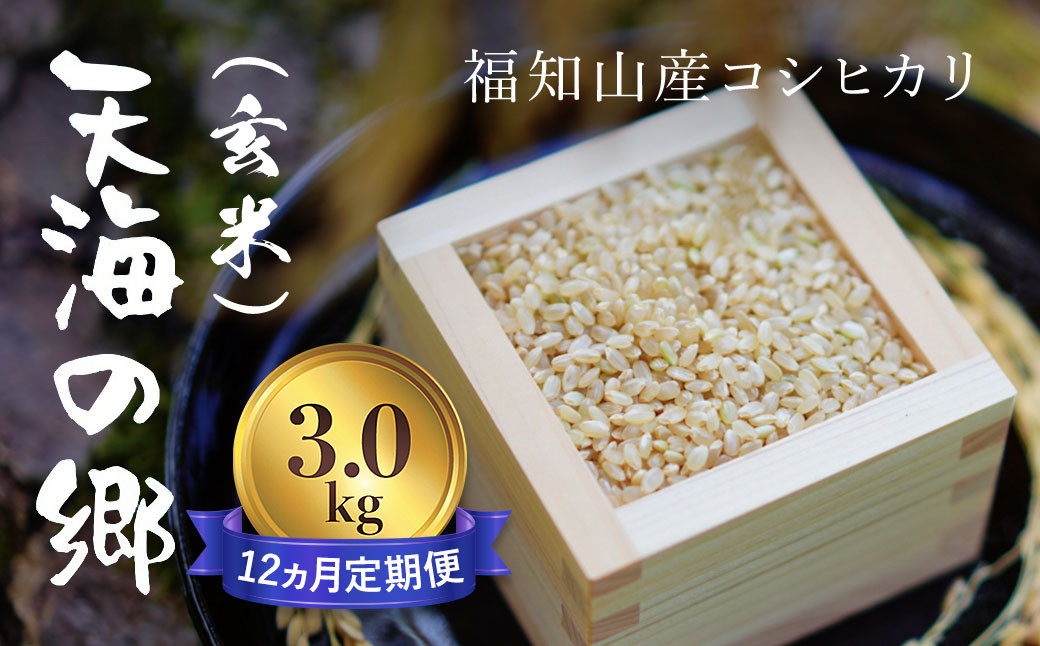 
【令和6年産新米】【12ヵ月定期便】京都福知山産コシヒカリ『天海の郷』3kg（玄米）天空に広がる天海の郷 / ふるさと納税 こめ コメ 米 コシヒカリ こしひかり 玄米 定期 12カ月 おいしい 美味しい 美容 健康 天空 雲海 天海の郷 京都府 福知山市 FCCM035
