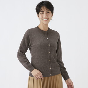 日本製 カシミヤ100% レディース クルーカーディガン モカブラウン