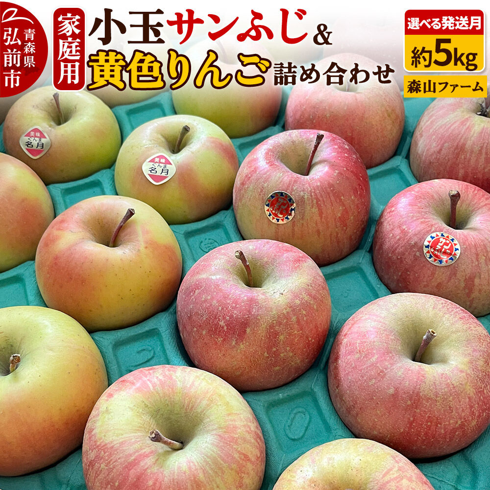 【ふるさと納税】【寄附金額見直しました】りんご サンふじ＆黄色りんご【家庭用】約5kg【選べる発送月】 小玉 詰め合わせ 森山ファーム [サンふじ 黄色 りんご 家庭用 詰め合わせ セット 小玉 果物 フルーツ 林檎 リンゴ くだもの 森山ファーム]