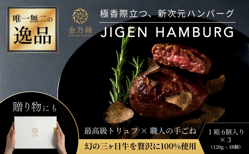 次元ハンバーグ120g×18個 【配送不可：離島】金乃縁 ハンバーグ 冷凍 国産 三ヶ日牛 牛肉 トリュフ風味 ギフト 冷凍食品 惣菜 静岡 浜松市