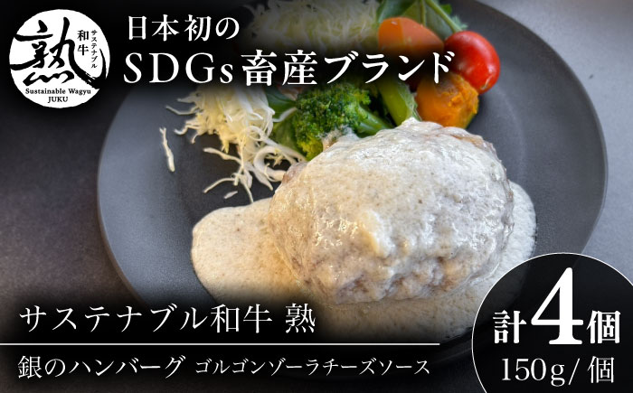 銀のハンバーグ ゴルゴンゾーラチーズソース 150g×4個 サステナブル和牛 牛肉 加工品 ギフト包装 島根県雲南市/株式会社熟豊ファーム [AIAT022]
