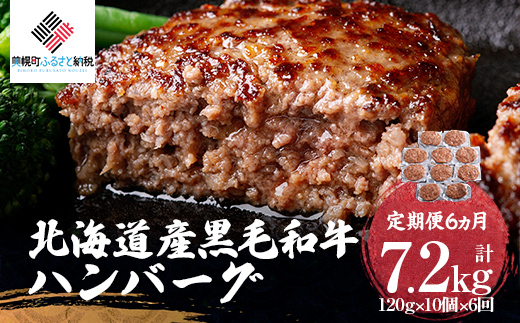 【定期便6ヵ月】北海道産黒毛和牛ハンバーグ120g×10個【配送不可地域：離島】 BHRJ029