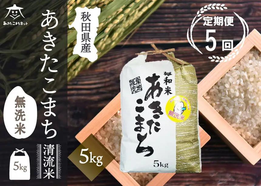《定期便5ヶ月》あきたこまち 清流米 5kg 【無洗米】秋田市雄和産
