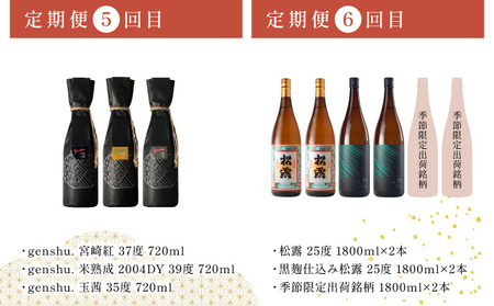 【定期便・全6回】松露酒造 ボリューム定期便6回コース 計30本(1800ml×24本、720ml×6本)_K013-T006