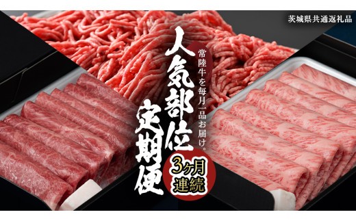 
                  【 常陸牛 】 3ヶ月連続定期便！藤井商店で人気のお肉を毎月１品お届け (茨城県共通返礼品)  国産黒毛和牛 黒毛和牛 国産 国産牛 和牛 牛肉 お肉 お肉 肉 牛 専門店 ひたち牛 ブランド牛 A4 A5 ランク ひき肉 挽肉 ブランド 冷凍 BBQ バーベキュー 焼肉 煮込み すきやき すき焼き しゃぶしゃぶ ハンバーグ メンチカツ 藤井商店[CD085sa]
                