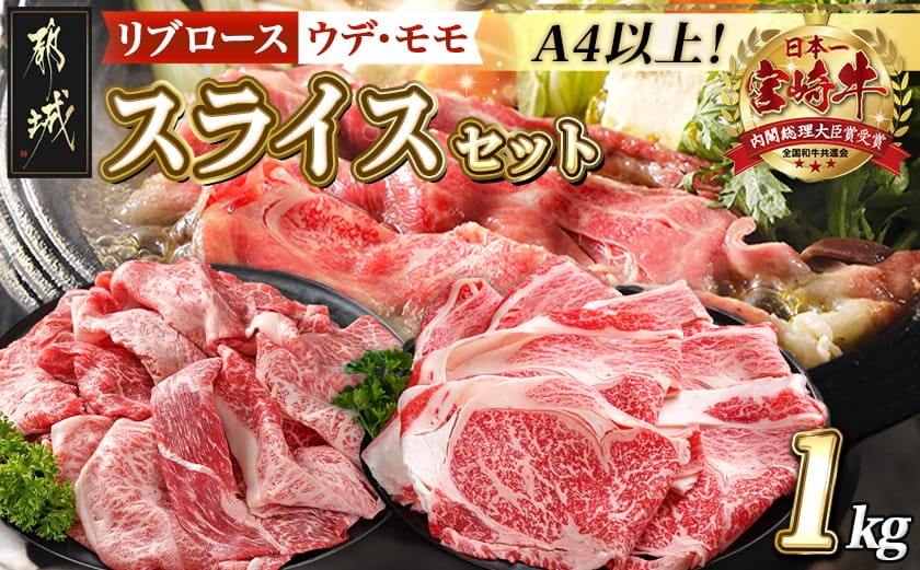 
                  宮崎牛スライスセット1kg_AC-2526_(都城市) 宮崎牛 上級ランク リブロース スライス ウデ モモ 500g 霜降りすき焼き
                