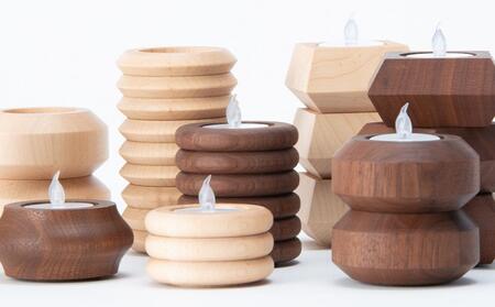 【ギフト用】旭川家具 cosine(コサイン)　キャンドルホルダーPOT・BAUM・SQUAREのセット　メープル