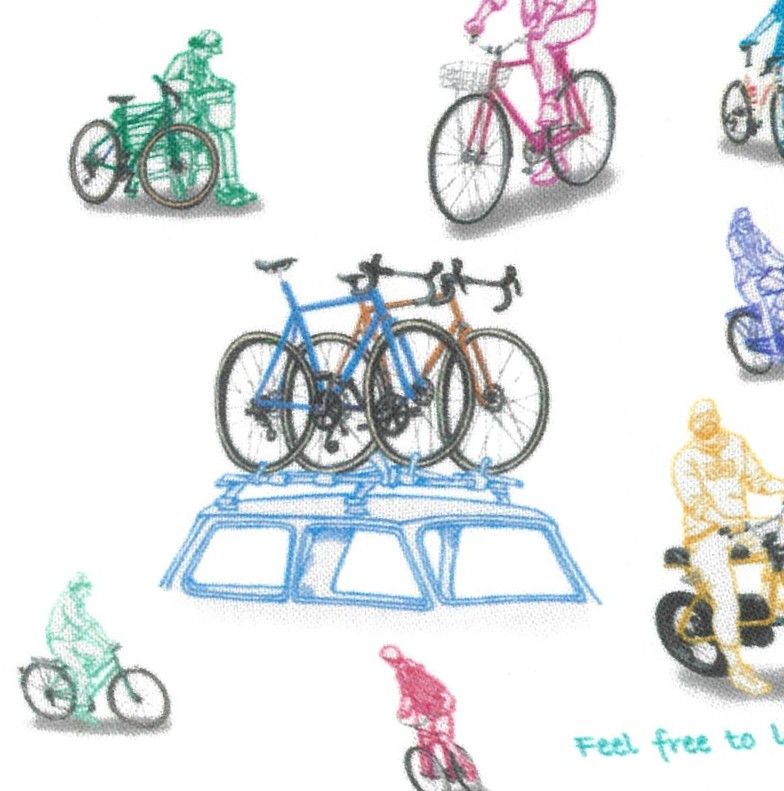 CLOFT 麻100％半袖シャツ”地図を捨てて、風になる。”自転車柄 (C/#11 ホワイト) XL