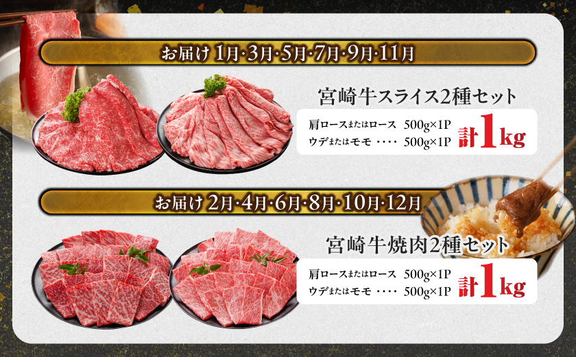 ≪6回連続お届け≫宮崎牛赤身霜降り食べ比べ定期便M(総重量6kg)_T102-6-N201