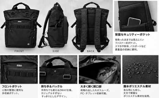 005-191 【カーキ】背面セキュリティーポケット付き 2WAY スクエア 12ポケット リュック 18L 男女兼用 軽量 ノートPC iPad タブレット 収納 可能 男女兼用 カバン 鞄 かばん