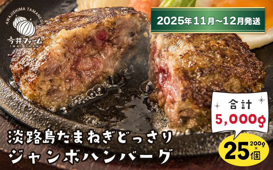 淡路島たまねぎどっさりジャンボハンバーグ 200g×25個【2025年11月～12月発送】