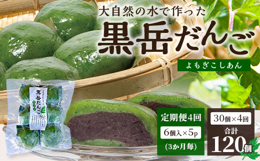【定期便3ヶ月毎4回】だんご 黒岳だんご（6個入×5P）×4回［3か月毎配送］計120個 冷凍｜団子 和菓子 お菓子 あんこ こしあん よもぎ 米粉 手作り 個包装 大容量 もろっこはうす 宮崎県 諸