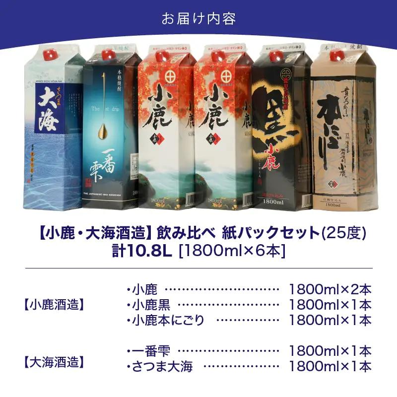 【超特急便】2456 【鹿児島県大隅芋焼酎】1,800ml×6本 飲み比べ 紙パック セット 小鹿 ・ 大海酒造 KN043-004-02 酒 焼酎 スピード配送 最短 すぐ届く お急ぎ