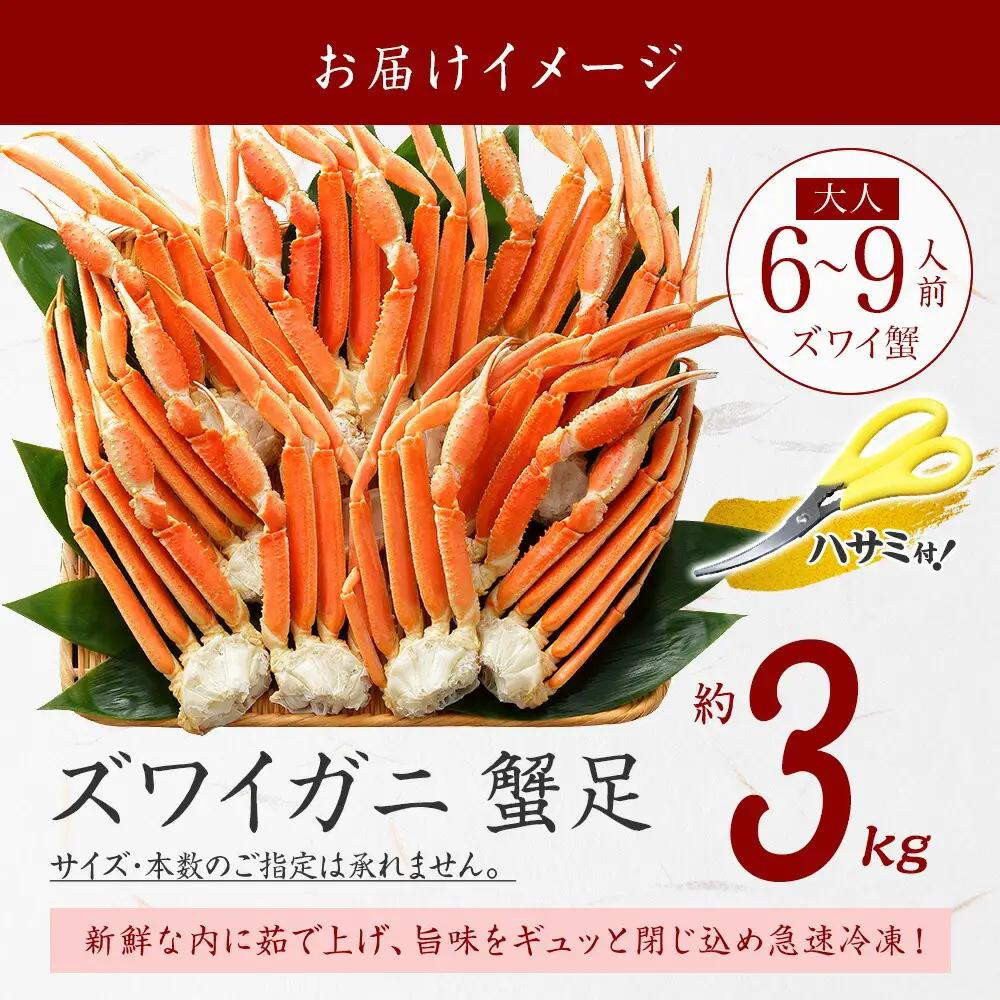 ズワイガニ足 3kg 専用ハサミ付 カニ かに 蟹 海鮮 送料無料 期間限定 数量限定 北海道 弟子屈町 3332