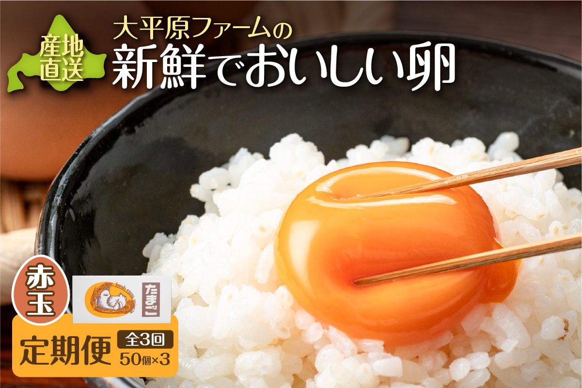 【3回定期便】大平原ファームの新鮮でおいしい卵 計50個(赤卵)×3ヶ月【北海道 清水 卵 150個 赤卵 こだわり卵 卵かけご飯 玉子 タマゴ 卵焼き TKG 温泉卵 オムレツ ゆでたまご 栄養満点 国産 定期便】