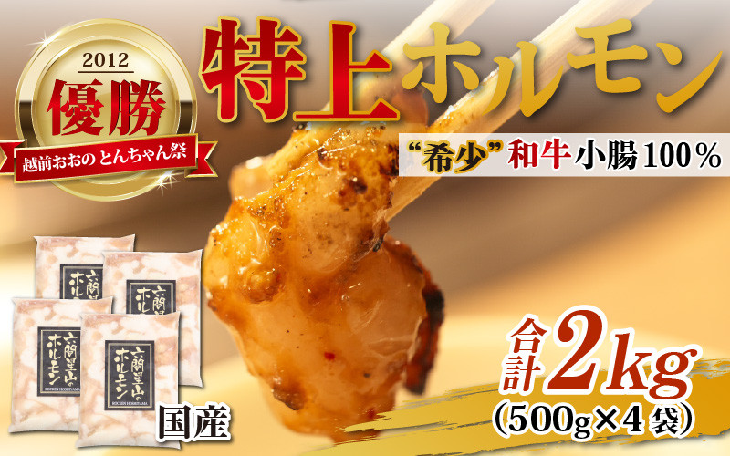 
とんちゃん祭2012年優勝商品！特上ホルモン（和牛小腸100％）2kg（500g×4袋）
