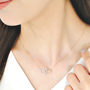 ネックレス PT900 K18YG プラチナ イエローゴールド ダイヤモンド 0.13ct オープンハート コンビ 両吊り ペンダント 18金 レディース ジュエリー【f214-ptyg】 ALPAZ