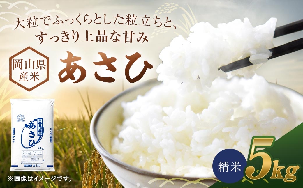 
                  【 令和8年産 】 岡山県産米 あさひ 5kg （ 5kg × 1袋 ） お米 米 こめ コメ 白米 精米 白飯 飯 ご飯 おにぎり 和食 国産 【 2026年11月上旬から2027年8月下旬迄発送予定 】
                