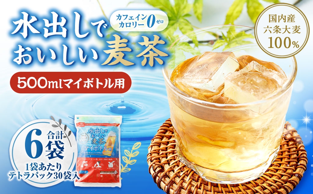 
                  水出しでおいしい麦茶 マイボトル用 300g （ 30袋 ） × 6袋 500ml用 テトラパック マイボトル 水筒 ノンカフェイン ミネラル 補給 国産 麦茶 麦ちゃ むぎちゃ 水出し
                