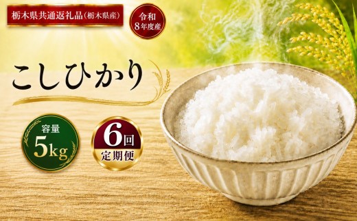 米  [定期便6回] こしひかり ≪令和8年産≫ 5kg  |  米 お米 白米 精米 おこめ コメ ライス お米5kg こしひかり コシヒカリ ごはん ご飯 米5kg 栃木米 ブランド米 コシヒカリ 5kg コシヒカリ米 国産米 おすすめ 人気 お取り寄せ 銘柄米 コシヒカリブランド こしひかり kome 2026年産 令和8年産 白米 栃木県 真岡市 【栃木県共通返礼品 栃木県産】