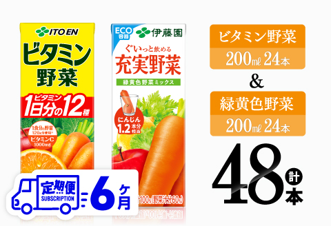 【6ヶ月定期便】伊藤園 ビタミン野菜(紙)24本＋緑黄色野菜(紙)24本【 飲料類 野菜 緑黄色野菜 ビタミン野菜 ジュース セット 詰め合わせ 飲みもの 】[C07372t6]