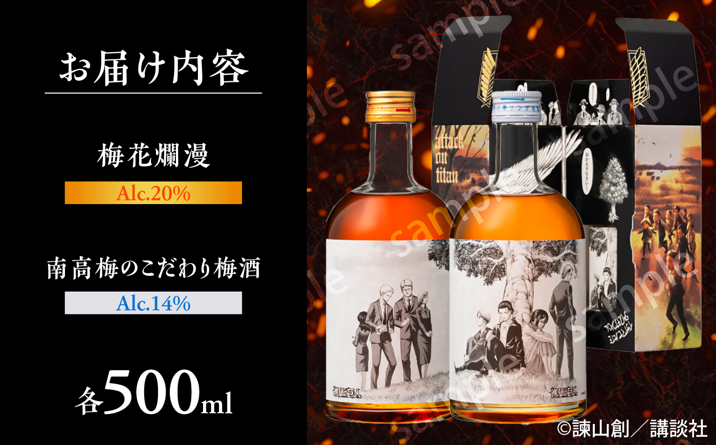 【新発売】 描き下ろし原画ラベル「進撃の巨人」梅酒プレミアム 500ml×2(化粧箱入) 日田市 ／ 株式会社おおやま夢工房　梅酒　本格梅酒　梅 [ARCW015]