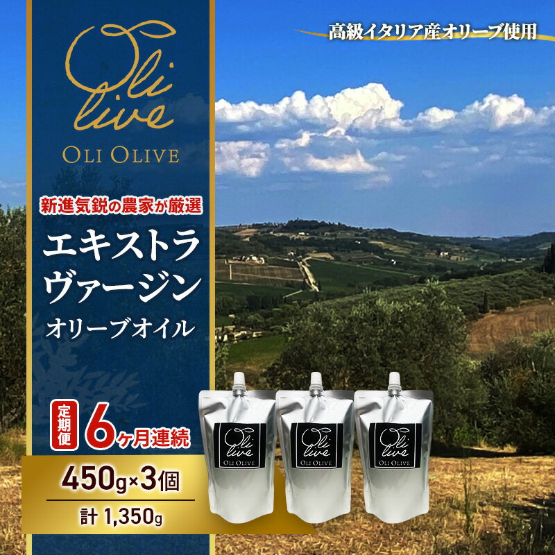 【ふるさと納税】【受賞農家が選出】 高級イタリア産 エキストラ・ヴァージン・オリーブオイル 450g×3個【定期便6ヶ月連続】 調味料 油 オリーブ油 食用油 静岡県 袋井市