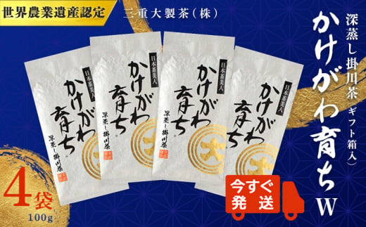 １９３０　 ② 令和6年度産：今すぐ発送 深蒸し掛川茶「 かけがわ育ち ｗ 」 100ｇ × 4袋 ➀ 新茶･令和7年5月中旬より発送 ② 令和6年度産：今すぐ発送 三重大製茶 ( ギフト箱入 )