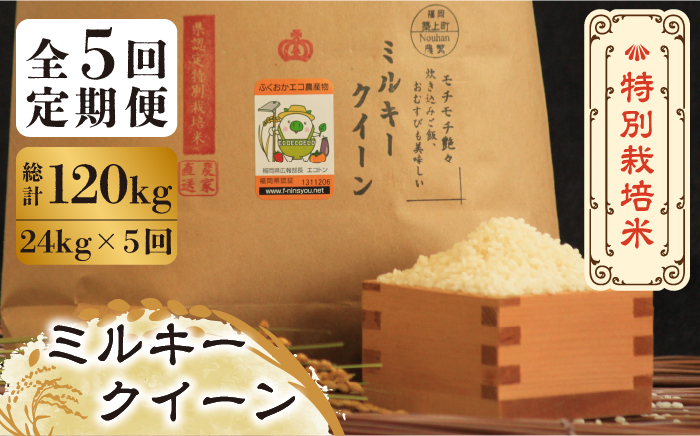 
            【全5回定期便】【先行予約・令和7年産】特別栽培米 ミルキークイーン 24kg 《築上町》【Nouhan農繁】[ABAU044] 精米 米 ご飯 ごはん こめ コメ 200000円
          