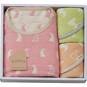 ふわら　スリーパー・ハンカチセット_化粧箱入＋【ギフト包装】：ピンク【G0609】_1493574g